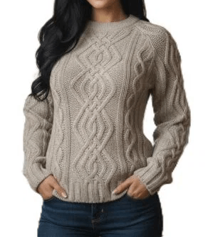 Maglione girocollo donna punto aran Cashmere Rigenerato-0