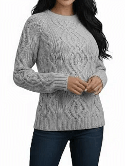 Maglione girocollo donna punto aran Cashmere Rigenerato-1