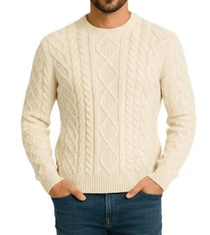 Maglione girocollo uomo punto aran Cashmere Rigenerato-2
