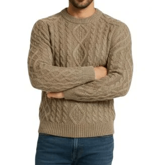Maglione girocollo uomo punto aran Cashmere Rigenerato-0