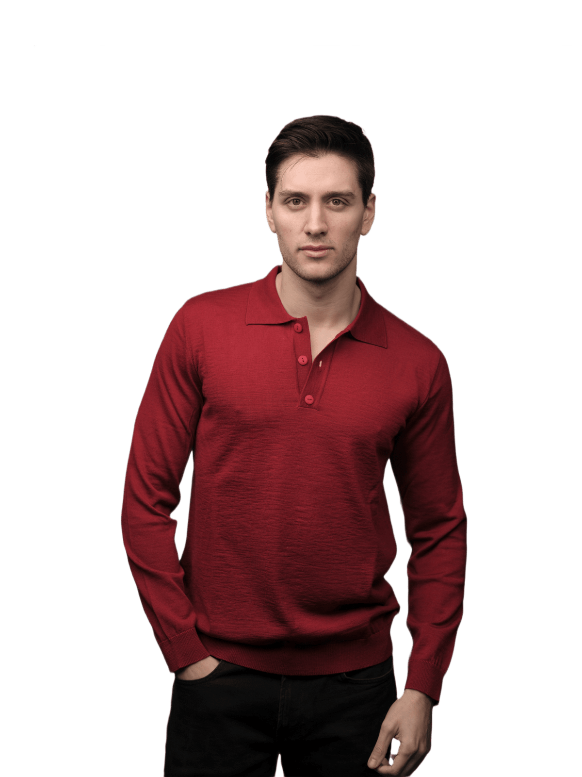 Polo uomo manica lunga in lana merino extrafine