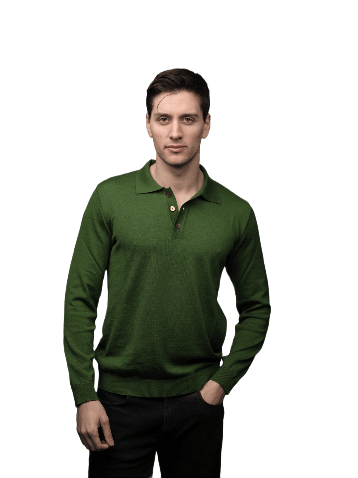 Polo uomo manica lunga in lana merino extrafine