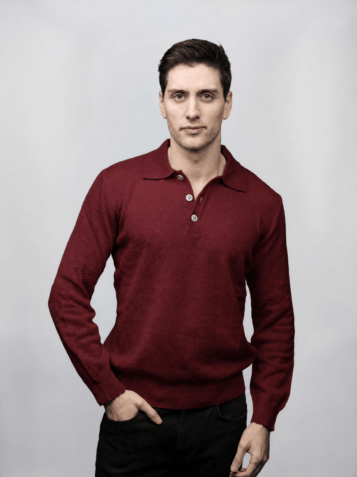 Polo Uomo Manica Lunga Lana Merino Filiera Corta